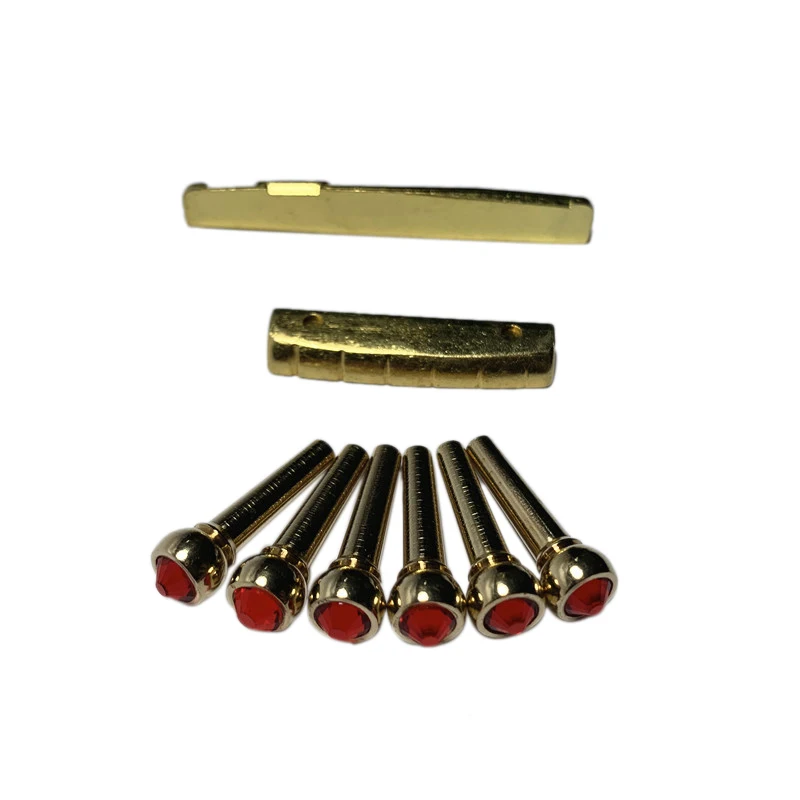 

72mm Bridge Saddle Nut Red Brass 6-String Guitar Bridge Saddle Nut with 6 Guitar Pins for Folk Guitar