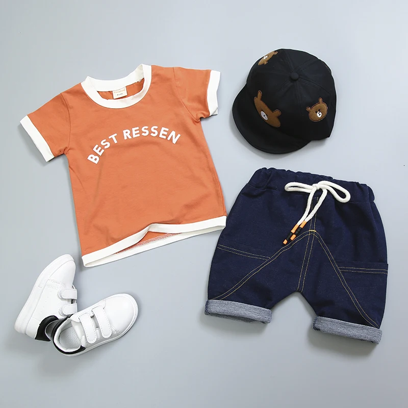 New Baby Summer FashionClothing Children Boys Girls Letter 2Pcs/sets Kids Infant Cotton Sports Clothes Toddler Casual Tracksuit