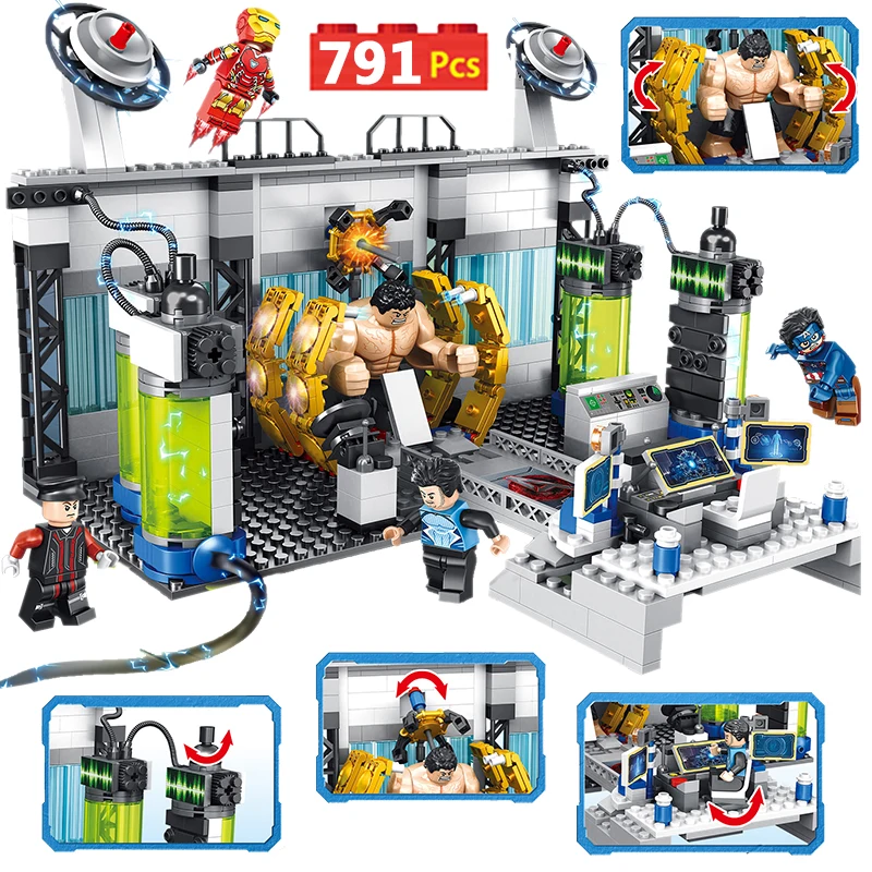 

Avengers Laboratory Scene Figure Garage Marvel Super Heroes Iron Man Compatible with Lepining Building Blocks Model Bricks Toys