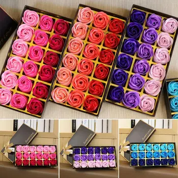 

18 Pcs Simulation Rose Soap With Gift Box Valentine's Day Birthday Wedding Gifts Women Girl Bath Facial Soap Red/purple/Blue
