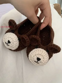 

Hand-Woven Brown Bear Baby Shoes Wool Crocheted Baby Toddler Shoes Soft Sole Shoes Men and Women Baby Cute