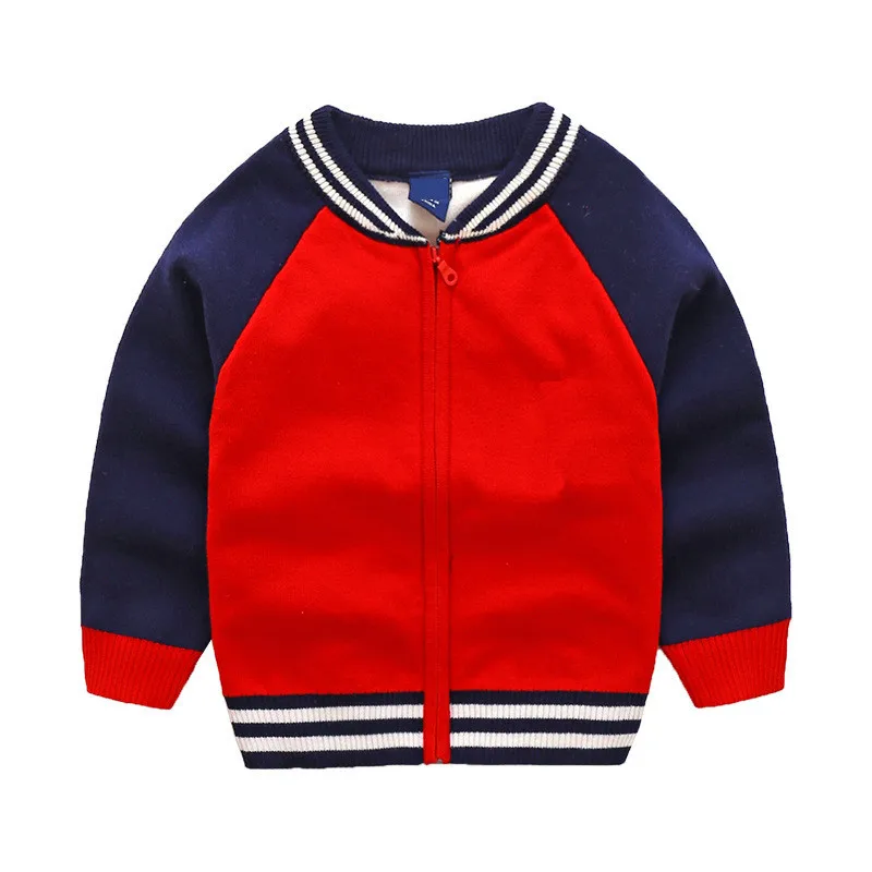 Детские куртки, одежда, Стильный хлопковый кардиган с вышивкой для мальчиков, Детский свитер, куртки на осень - Цвет: Красный