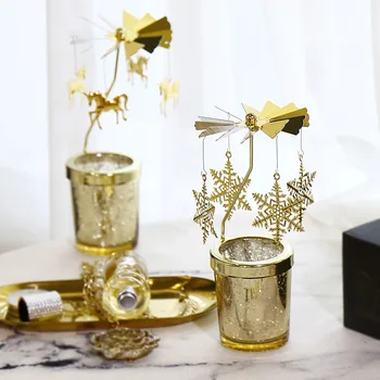 

European Style Revolving Candle Holder Simple Modern Girl Wrought Iron Glass Candlelight Dinner Props Candle Holder Home Decor