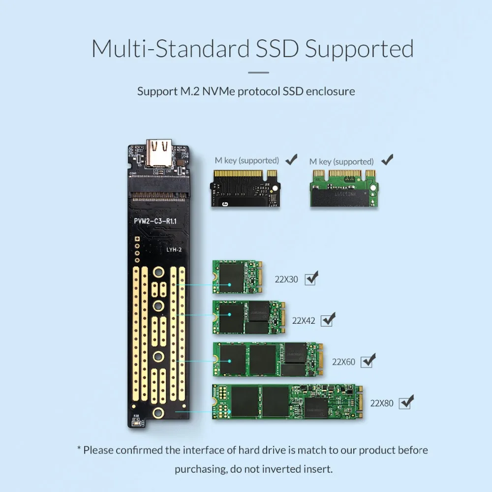 ORICO мини NVME M.2 к type-c SSD чехол M.2 ключ прозрачный внешний m.2 usb c usb3.1 Gen2 10 Гбит/с Поддержка UASP для Samsug SSD