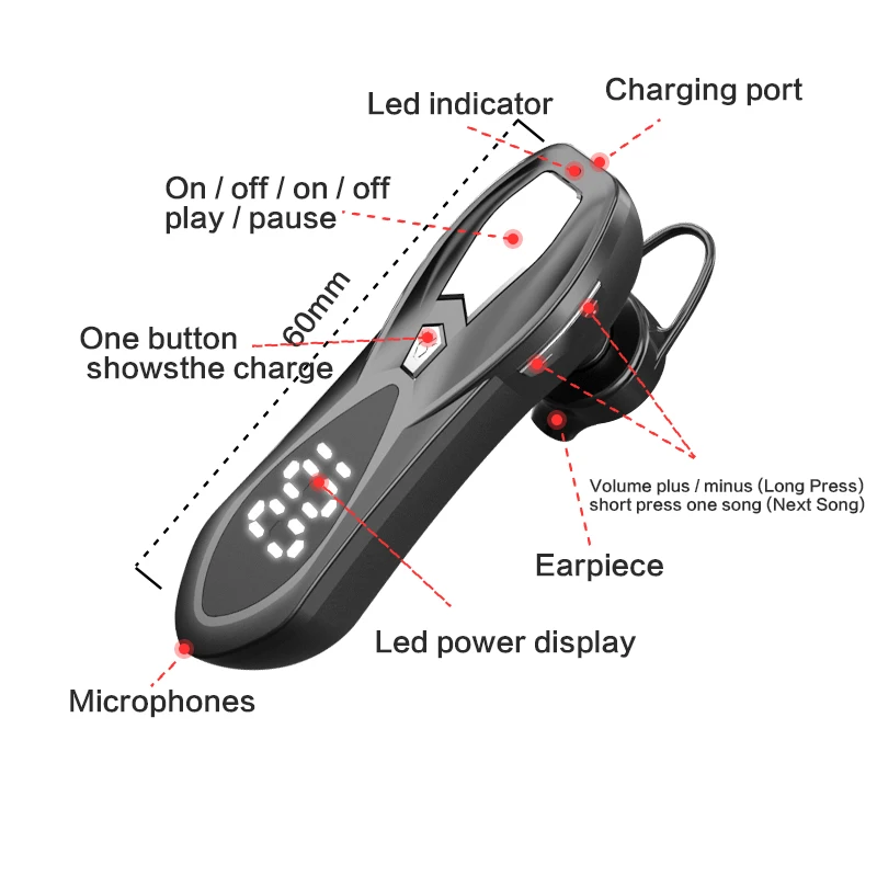 AM05 F9 Single Bluetooth Earphone Wireless Car Business Handsfree Bluetooth Headset Earphones with Microphone for Driving
