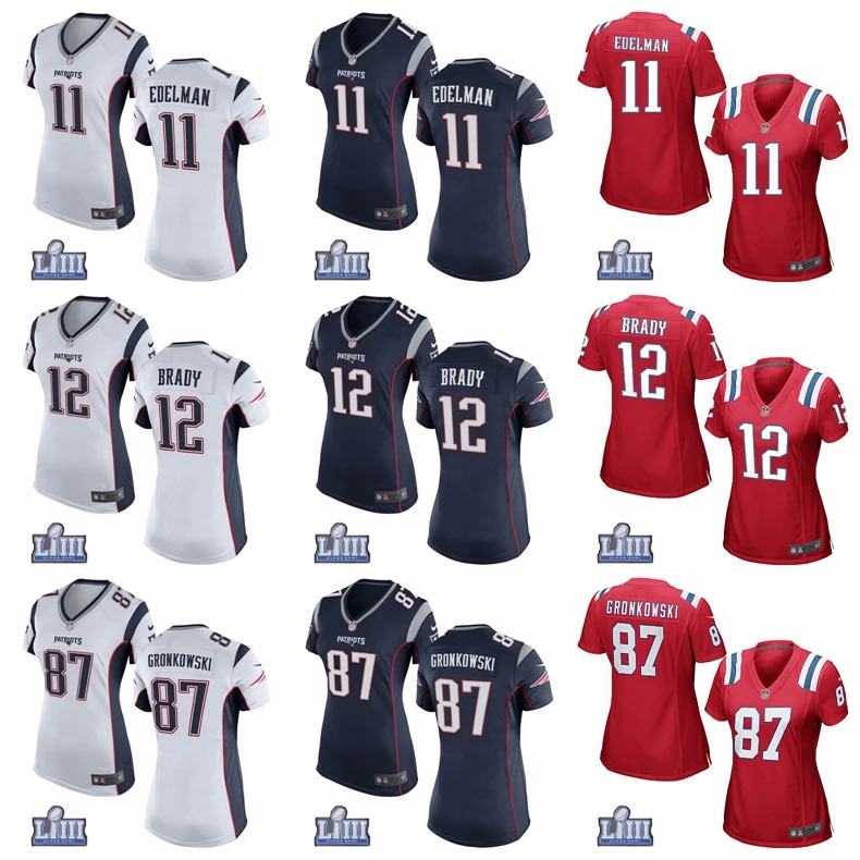 Женская Новая Англия Rob Gronkowski Tom Brady Julian Edelman Patriots Super Bowl LIII Bound jersey
