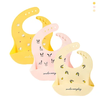 

3/5 Pcs/Set Waterproof Soft Silicone Baby Bibs Cute Cartoon Print Baby Bib Feeding Stuff Kids Girls Boys Adjustable Children Bib