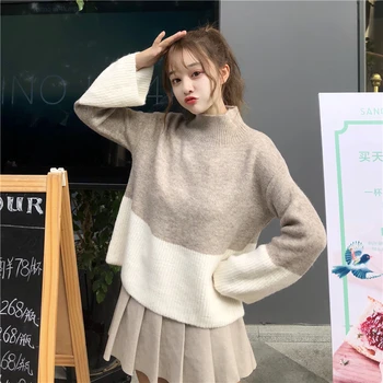 

2019 Autumn Winter Women Knitted Turtleneck Sweater Casual Soft Color Pullovers Jumper Fashion Loose Long Sleeve Femme Sweater