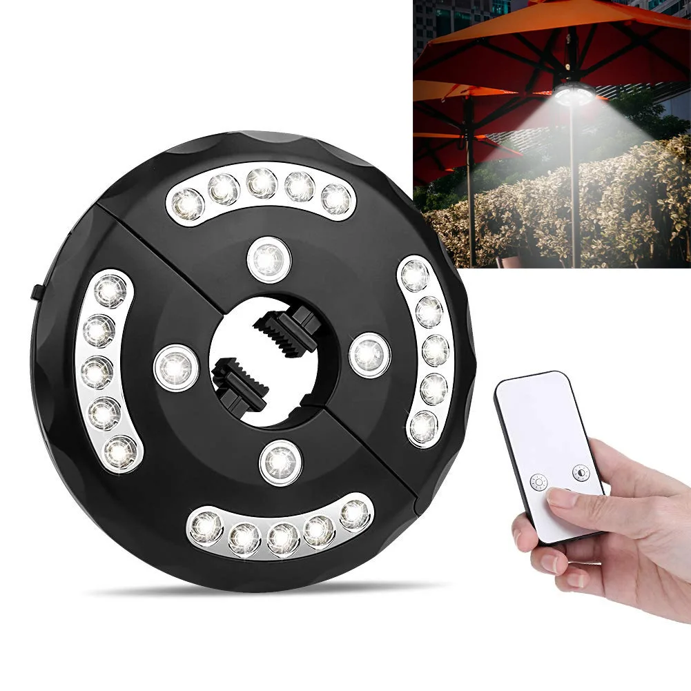 

Patio Umbrella Lights Battery-Operated 24 LEDs Cordless with Remote Control for Camping Tents QP2