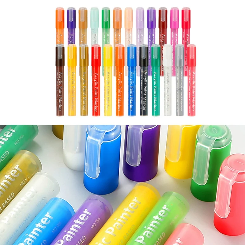 

24 Colors Acrylic Paint Marker Pens Paint Pens for Rocks Painting Fabric Diy Craft Card Making Art School Supplies