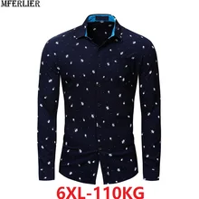 Высококачественная Мужская рубашка с цветочным принтом, рубашка с длинным рукавом, рубашка с цветочным принтом размера плюс, 5XL, 6XL, мужские повседневные рубашки с карманами, домашняя темно-синяя 48, 50