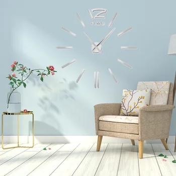 

1PC Frameless Wall Clock Modern Adhesive Silent Silver Simple Wall Clock Sticky Clock DIY Clock for Office Home
