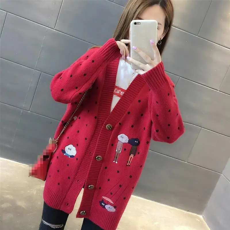 

Women Reindeer Winter Korean Casual V -neck Weaned upper garments Cartoon Border work Vests Loose Long Mouw Trui Jas