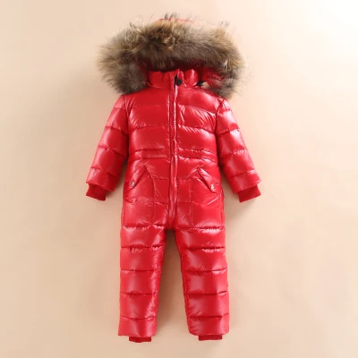 30 русский зимний комбинезон для маленьких мальчиков детская куртка пуховое пальто на утином пуху детская одежда, комбинезон для девочек, скальные туфли для мальчиков Детский спортивный костюм - Цвет: Красный
