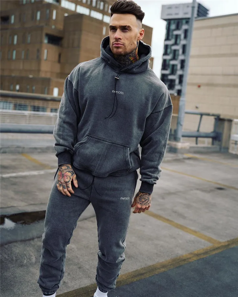 

2020European and American New men's Casual Pure color Cotton Hoodie + Jogging pants Hip Hop Men's Fashion Sets brand