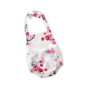 

2020 summer girls floral sleeveless white sling Siamese Romper