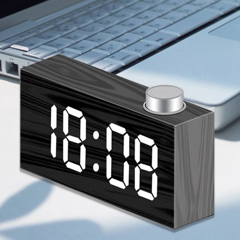 Najtaniej Drzemka sypialnia zegar ziarno drewna dekoracja biurka domowego zegar LED cyfrowy zegar elektroniczny z wyświetlaczem termometru kreatywny