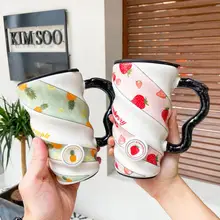 

Threaded Ceramic Mug Creative Fruit Small Fresh Coffee Cup Business Office Flower Tea Milk Cup Valentine Couple Cup Water Cup