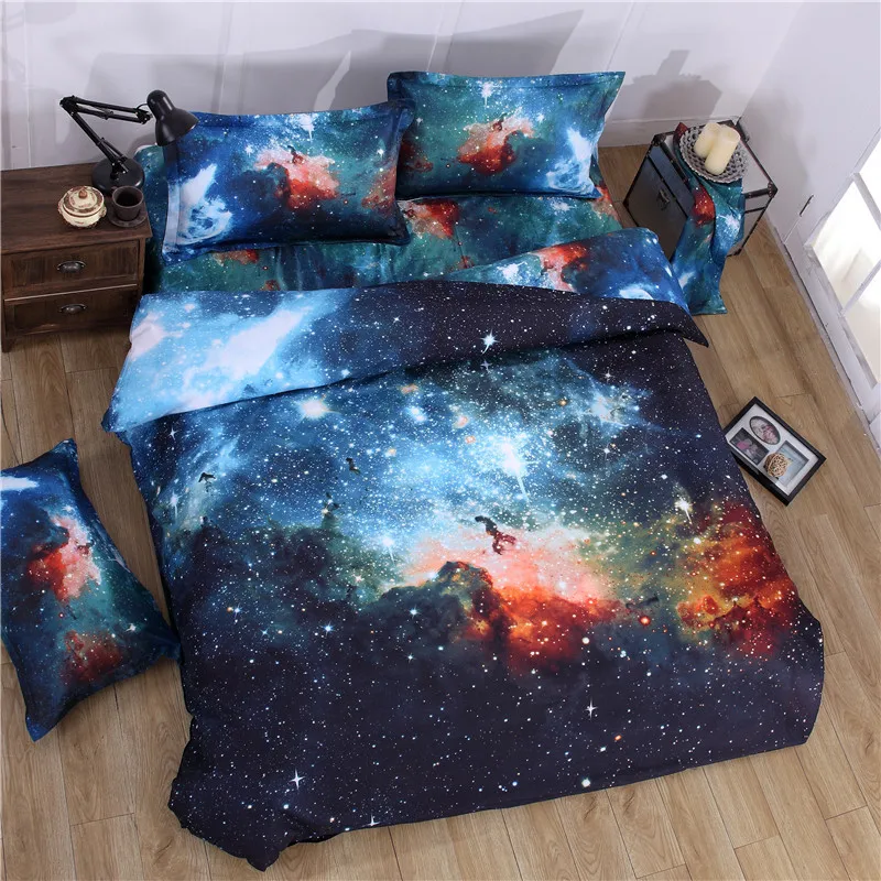 

3D Mysterious Boundless Galaxy Outer Space Bedding Set Polyester Cotton Duvet Cover Flat Sheet Pillowcase Twin Queen Size