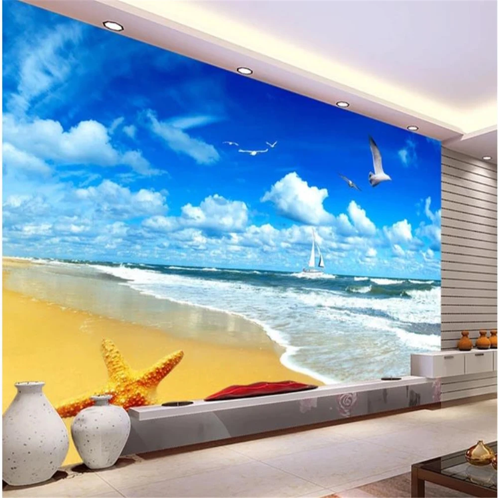 3d wallpapers window mural wallpaper Seaside landscape decoration painting TV background wall | Обустройство дома