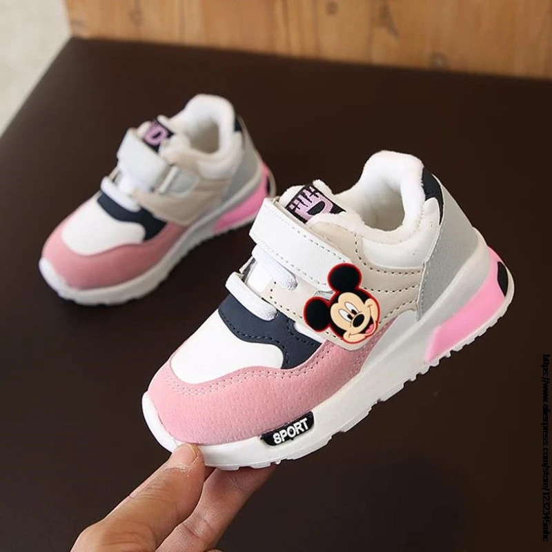 Girls Boys Mickey Sport Shoes Children's Snow Boots winter Kids Minnie soft non-slip cotton-padded shoes kids warm fur sneakers kids sneakers sports shoes kids sports shoes kids shoes
