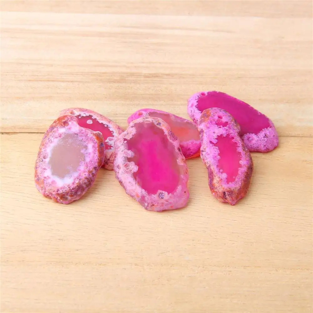 Rose pink Natural Agates Slice Geode Polished Slab Brazil Crystal Quartz Ornaments DIY Apparel Sewing Accessory 20-21*34-45MM