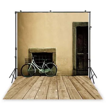 

Cement Wall Backdrop wood door wood floor decoration bicycle vintage background photography xt-1514
