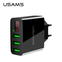 USAMS светодиодный 3 дисплея USB зарядное устройство для samsung EU US Plug Max 3A Смарт Быстрая зарядка мобильного телефона зарядное устройство для iPhone Xiaomi huawei
