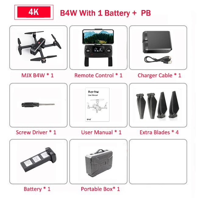 MJX Bugs 4W B4W 5G gps бесщеточный складной Дрон с 4K FHD wifi FPV камерой с защитой от тряски 1,6 км 25 минут оптический поток RC Квадрокоптер - Цвет: Black 1B PortableBox