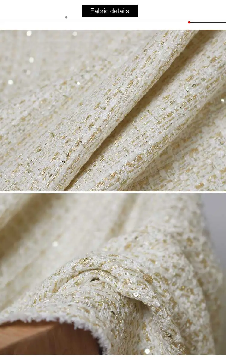 The Cloth France Golden Sequins Tweed Fabrics Autumn Jacket Dress Suits Garment Materials The Sewing Cloth Meter Freeshipping