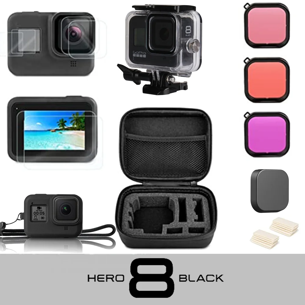 Kit d'accessoires pour GoPro Hero 8 Noir avec boîtier étanche + 3