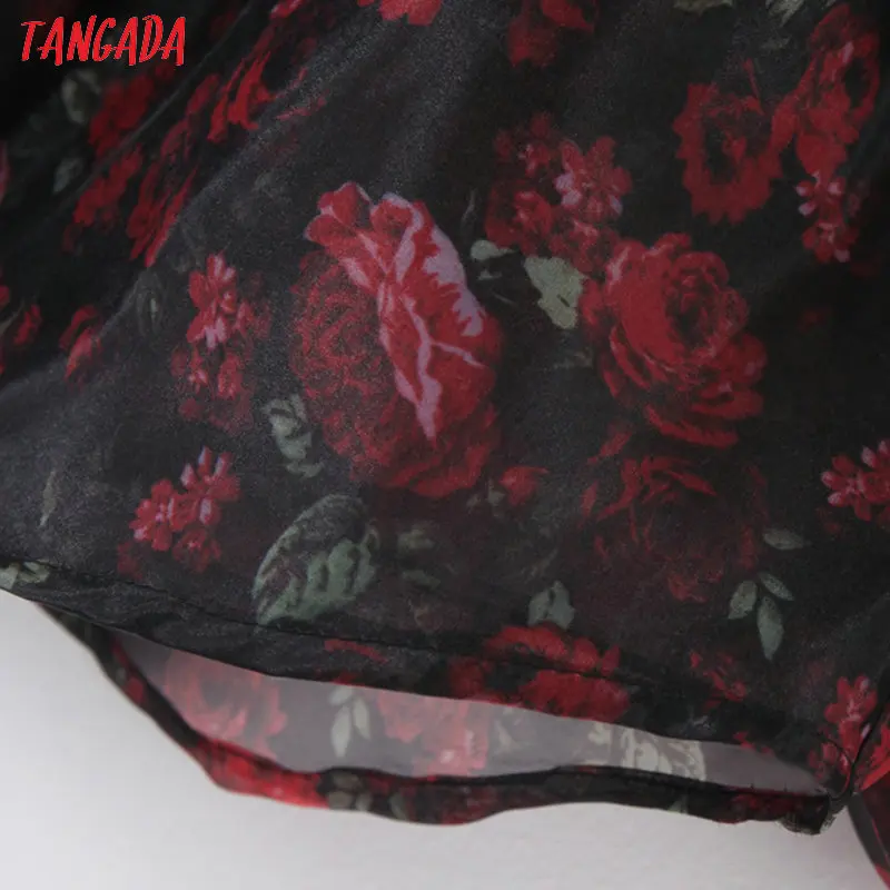 Tangada, Женская сетчатая блузка с принтом розы, короткий стиль, длинный рукав, шикарная Женская Сексуальная рубашка, blusas femininas SL178