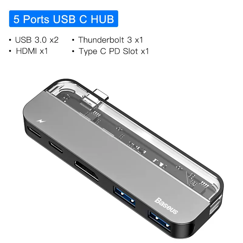 Baseus USB C концентратор 3,0 Для Macbook Pro Surface HDMI Thunderbolt 3 адаптер питания мульти USB 3,0 USB-C type C концентратор для huawei Matebook - Цвет: HDMI USB C HUB