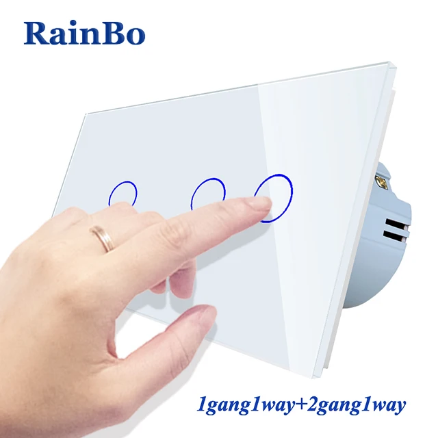 RainBo 2frame-сенсорный выключатель-экран кристалл-стеклянная панель-Переключатель ЕС настенный светильник-переключатель 1ганг-1way+ 2ганг-1way A291121CW/B - Цвет: White