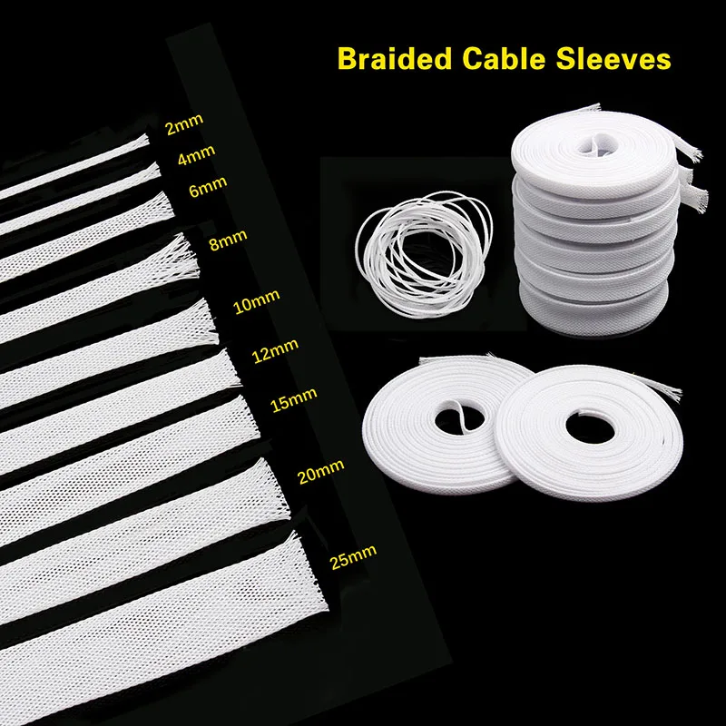 Description Picture 2 of item5/10M White Insulated Braid Sleeving 2/4/6/8/10/12/15/20/25mm Tight PET Wire Cable Gland Protection Cable Sleeve