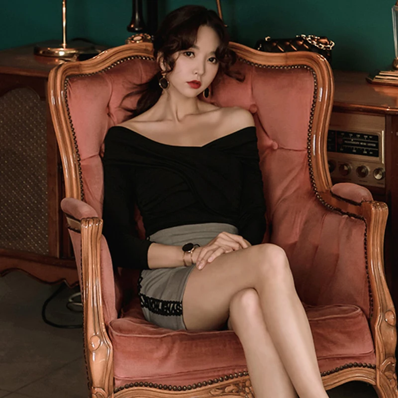 Осенняя Женская Однотонная рубашка с открытыми плечами сексуальный длинный