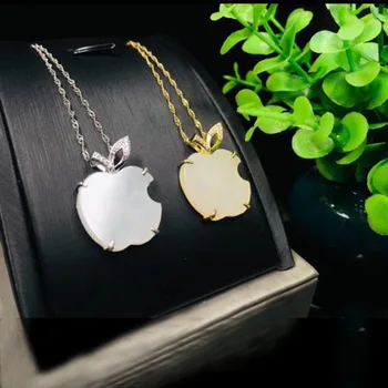 

Natural Hetian White Jade Apple Shape Pendant 925 Silver Necklace Amulet Fashion Charm Jewelry Gifts for Women Her
