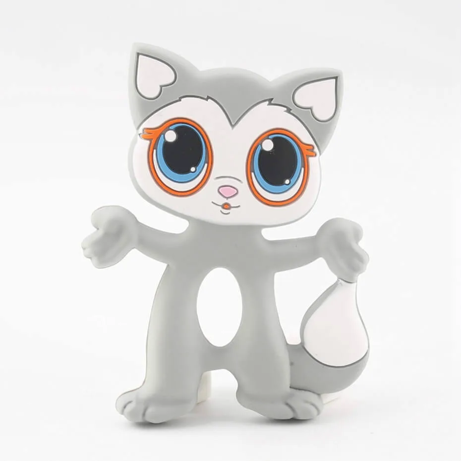 Gray Cat BPA бесплатные Силиконовые Прорезыватели для зубов Еда Класс крошечные стержнем для творчества, игрушки-прорезыватели Цепочки и ожерелья Baby Shower подарки мультфильм Животные Прорезыватель для зубов, 1 шт - Цвет: Gray Cat