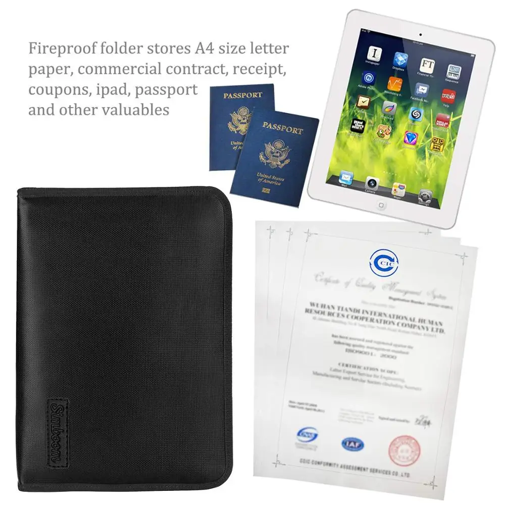 Cena Ognioodporna wodoodporna aktówka A4 rozmiar Money Bill folder Bag 13 kieszenie na zamek błyskawiczny pokrowiec na dokumenty z powłoką silikonową