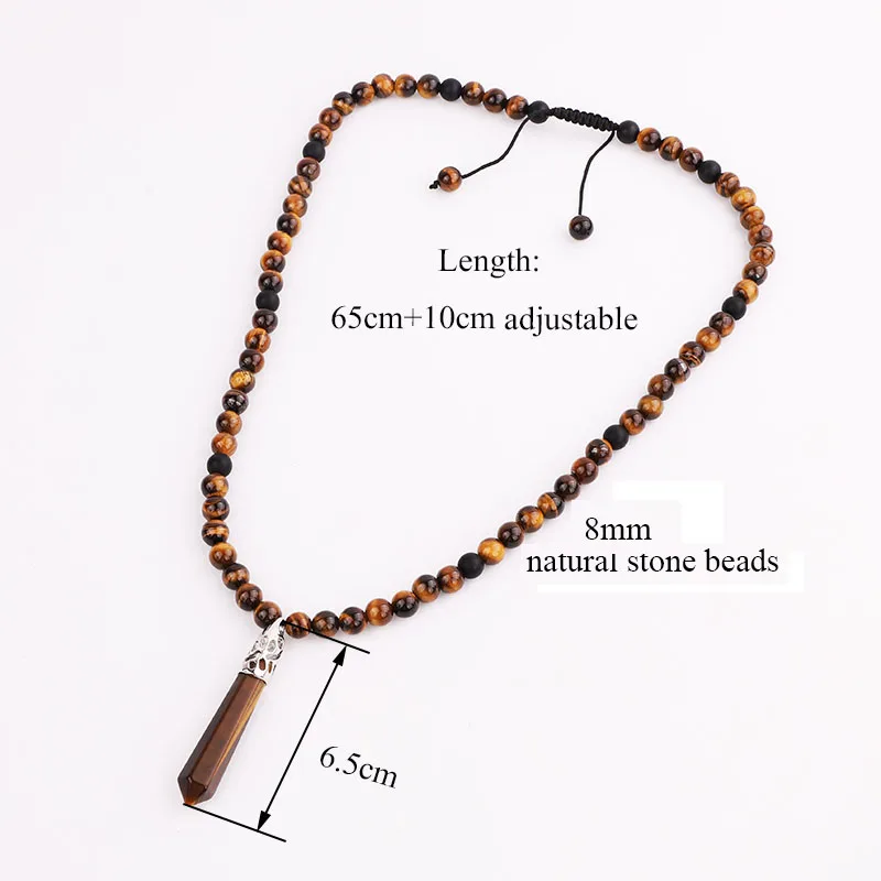 New Men Necklace Natural Stone Beads Handmade Tiger Eye Matte Onyx Stone Braided Adjustable Pendant Necklace Jewelry Gift Men