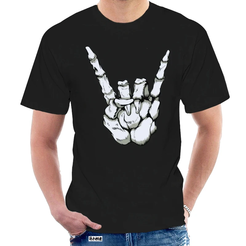 Skeleton Rock Hand Sign T shirt Band 