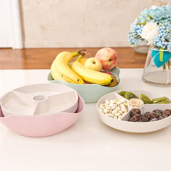 

Wheat Straw Double Layer Dried Fruit Plate Candy Plate Living Room Snack Fruit Tray Organizer Kitchen Food Storage Box