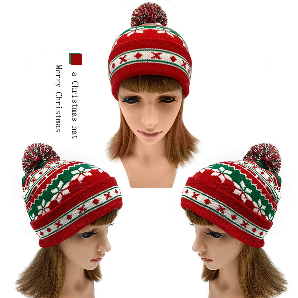 HOT Christmas Hat Santa Claus Snowflake Knitted Warm Cap For Kids Adults New Year Christmas Decor Ornaments Gifts
