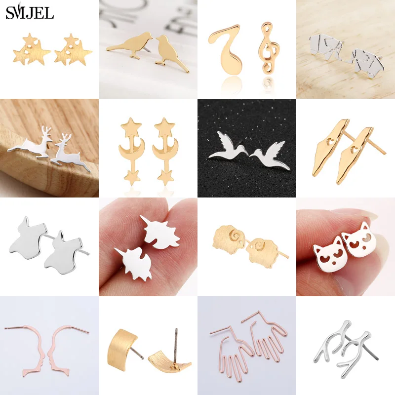 

SMJEL Christmas Deer Earrings For Women Female Lucky Unicorn Map Hummingbird Animal Pendant Bohemia Earring Cheap Jewelry Studs
