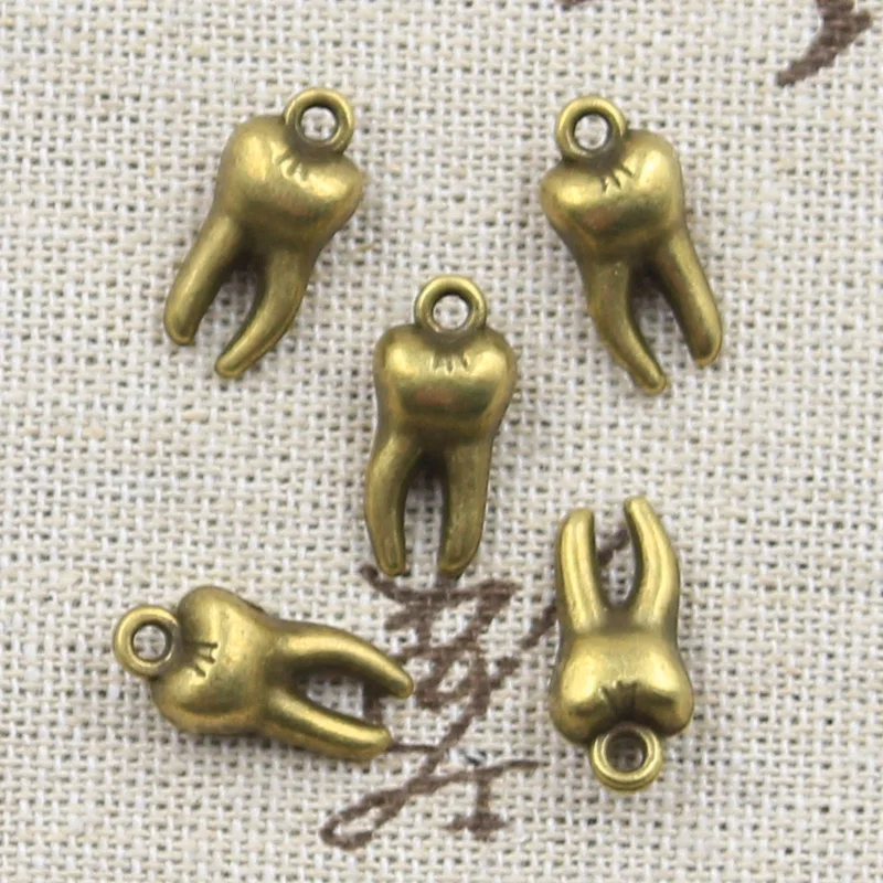 20pcs Charms 3D Zombie Tooth Teeth Molar 16x8x5mm Antique Bronze Silver Color Pendants Making Findings Handmade Tibetan Jewelry