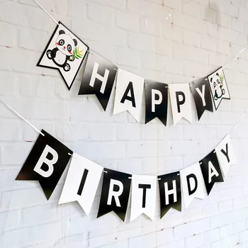 

panda Happy Birthday Banner Baby Shower Birthday Party Decorations Photo Booth Happy Birthday Bunting Garland Flags