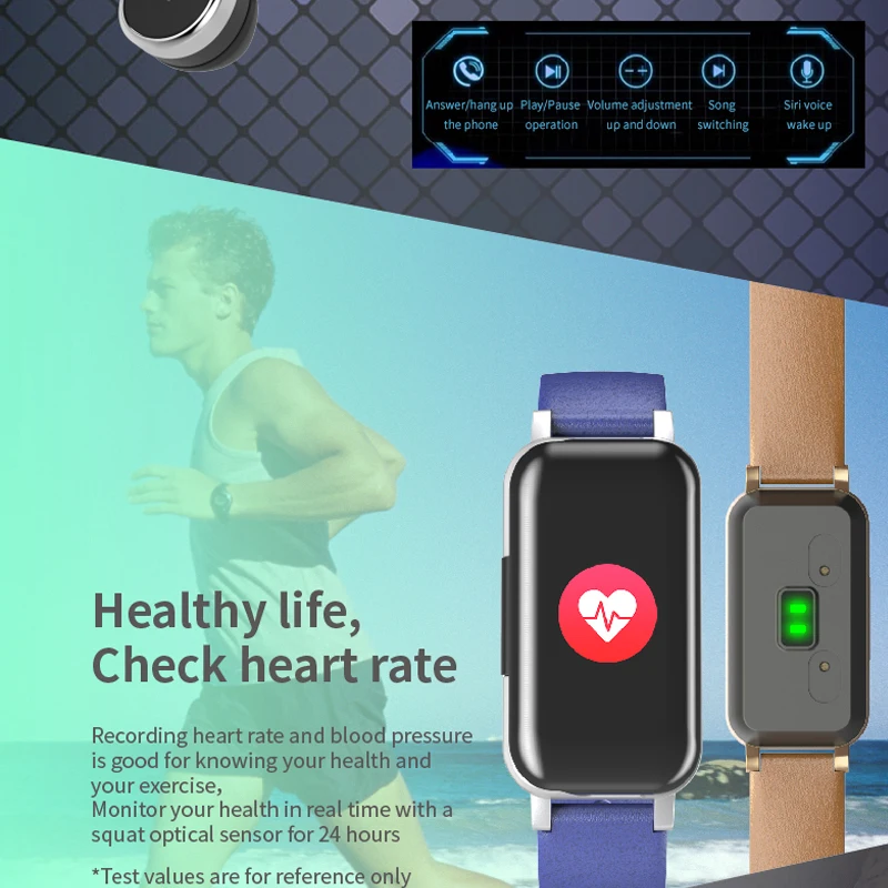 Greentiger T89 TWS умные бинауральные Bluetooth наушники фитнес-браслет монитор сердечного ритма Смарт-браслет водонепроницаемые спортивные часы