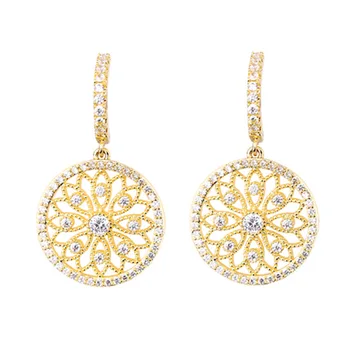 

CODEDOG 100% Real 925 Sterling Silver Round Geometry Drop Earrings For Women Golden Color Big Silver Earrings Jewelry E381
