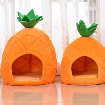 

Creative Dog Bed Kennel Cat Nest Teddy Dog Pineapple Shape Bed Warm Foldable Dog House Pet Supplies