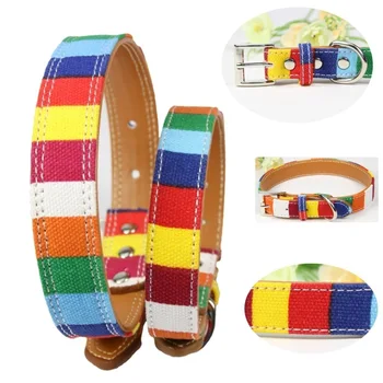 

DIDIHOU 1PC Fit Small Medium Dogs Colorful Striped Dog Collar Leash PU Leather Collar For Dogs Cats Decor Durable